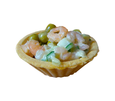 Мини-тарталетка с салатом из морепродуктов в ассортименте